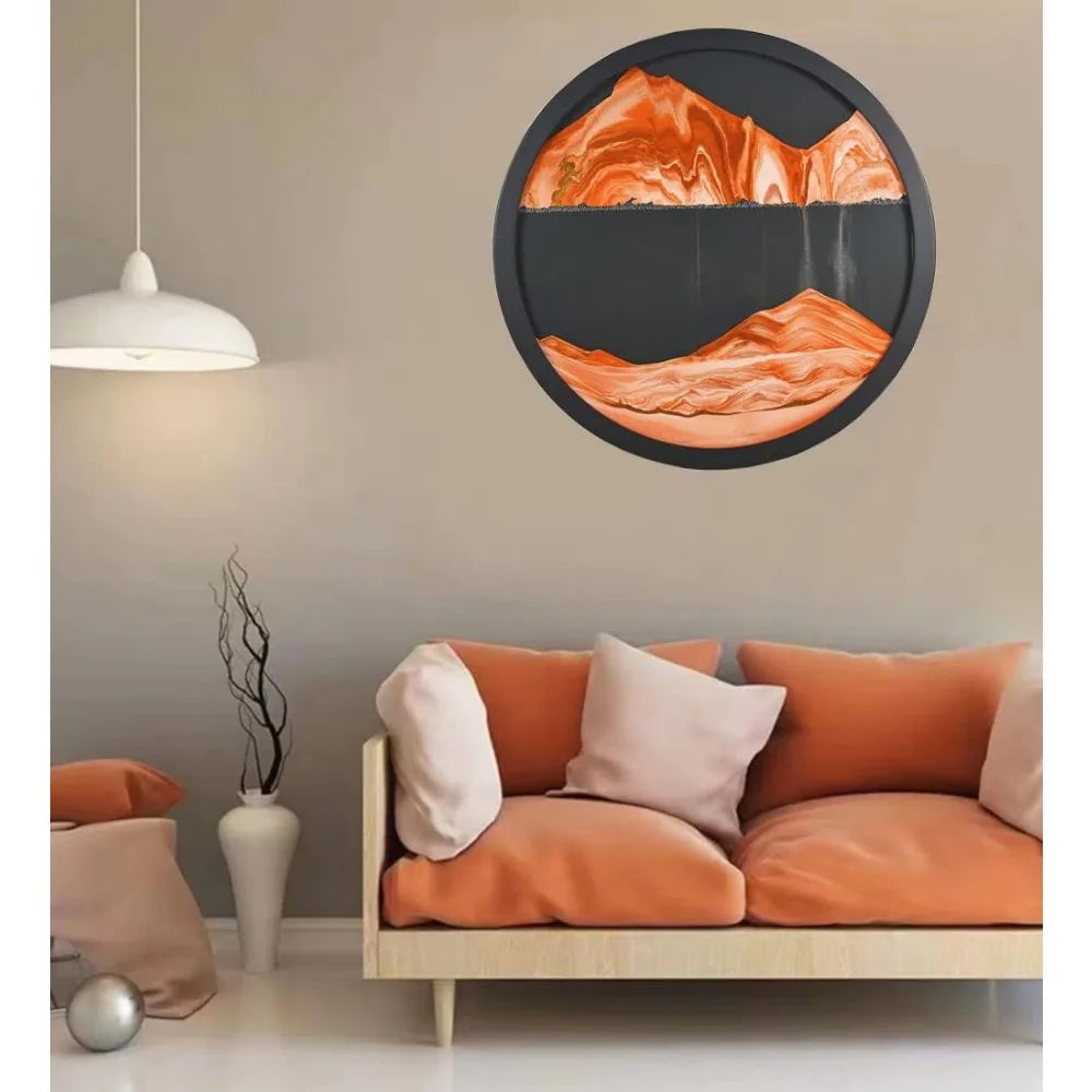 Modern Home Decor 360° Rotating Mountain Desert Round Wall Hanging for Home Office Decoration Mobile Sand Painting Wall Art