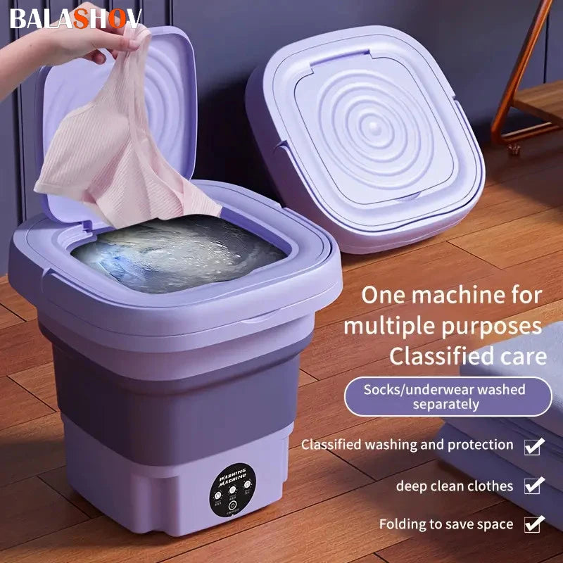 Mini Folding Washing Machine Bucket for Clothes- Small Travel Dormitory 110V US 220V EU