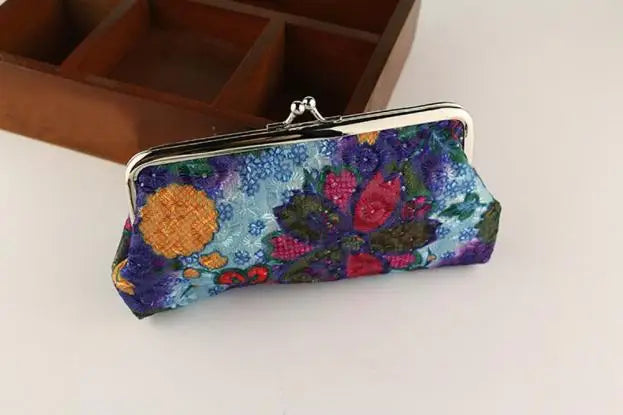 New Women's Coin Purse Cotton Embroidery Flower Handbag Hasp Pouch Wallet Money Bag Carteira кошелек женский bolsa feminina