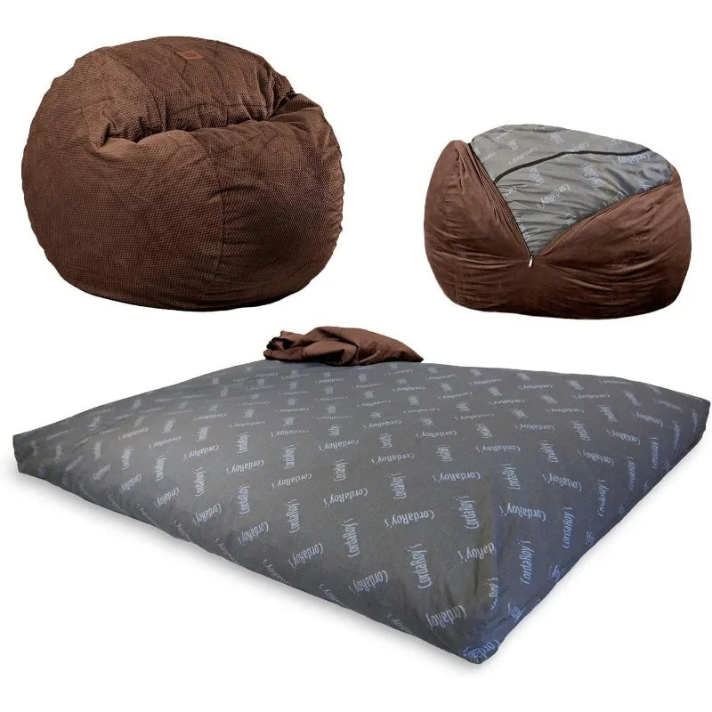 Chenille Bean Bag Chair, Convertible Chair Folds from Bean Bag to Lounger, As Seen on Shark Tank,  Queen Size