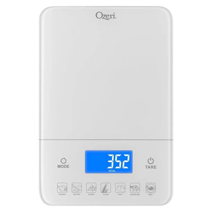 Ozeri Touch III 22 lbs. (10 kg) Digital Kitchen Scale with Calorie Counter, in Tempered Glass