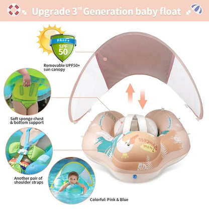 Baby Swimming Float With Canopy Inflatable Infant Ring