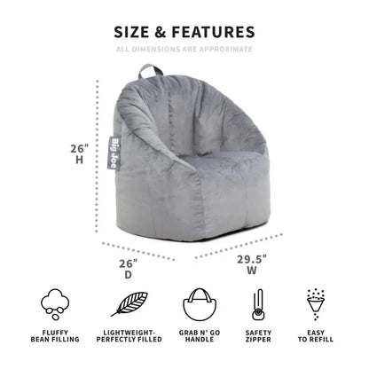 Bean Bag Chair, Plush, Kids and Teens, 2.5ft, Gray