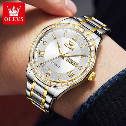 OLEVS 9906 Quartz Men's Watch Classic Fashion Men's Business Waterproof Stainless Steel Diamond dial Top Luxury Brand Men Watch