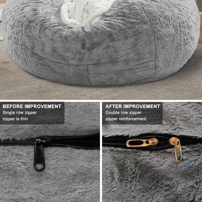 Bean Bag Chair Cover(it was only a Cover, not a Full Bean Bag), Big Round Soft Fluffy PV Velvet Sofa Bed Cover