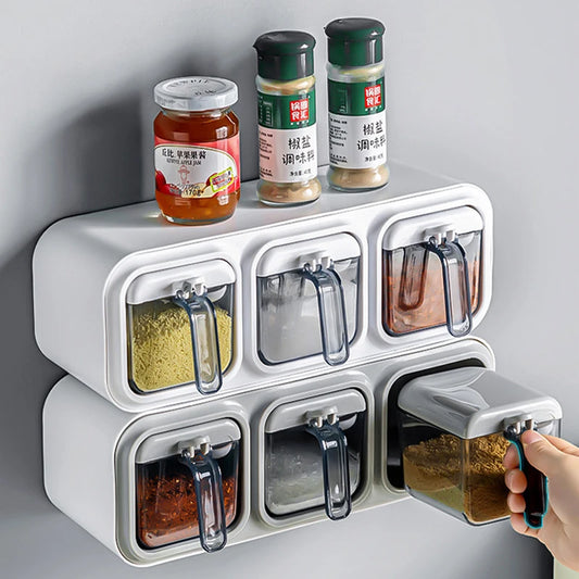 Kitchen Seasoning Box, Wall Mounted Organizer, Jars for Spices, Home Gadgets & Garden