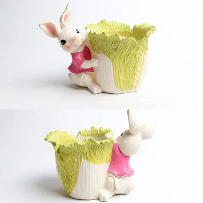 Cute Cartoon Rabbit Plant Pot Easter Decorative FlowerPot Mini Resin Rabbit Planter Cactus Succulent Container Home Garden Decor