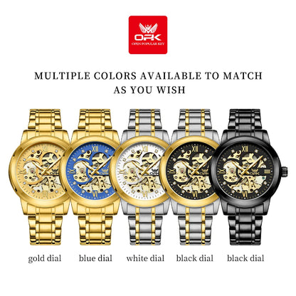 OPK Brand Original Luxury Men's Watches Stainless Steel Strap Mechanical Watch Waterproof Luminous Butterfly Button Hollow Out