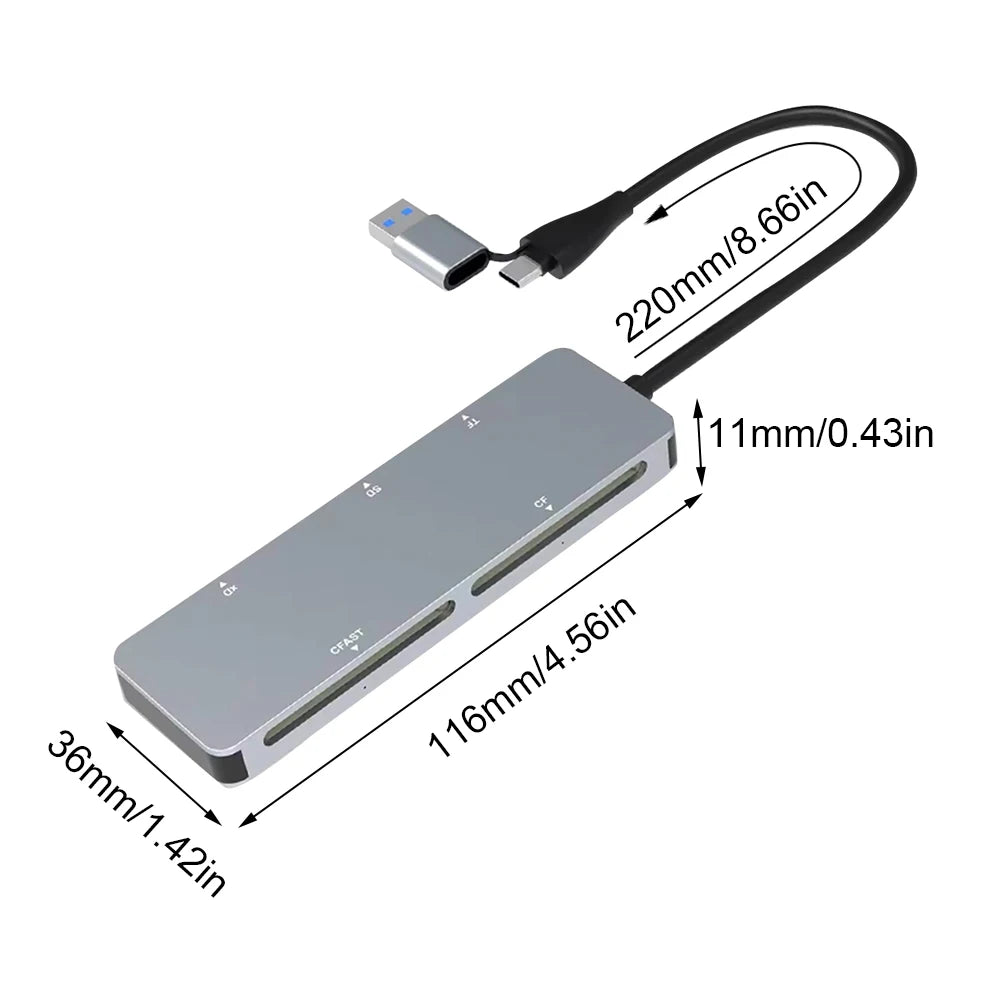 5 in 1 CFast+XD+CF+SD+TF Reader All In One Card Reader 5Gbps Multi-Card Reader Adapter Type-C & USB A for PC Laptop Accessories