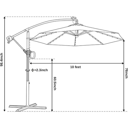 Patio Umbrella, 10 Ft Outdoor Offset Umbrellas, 40 LED Solar Lights and Crank, Aluminum Pole and Fade Resistant, Patio Umbrella