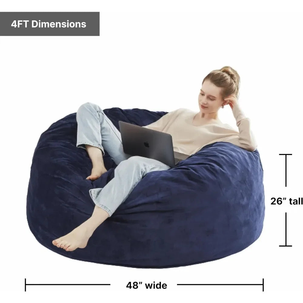 4 FT - Comfy Large Beanbag Chairs for Adults Single Sofa Chair 4ft Pufff Furrow Sofas Living Room Armchairs Bean Bag Sofa Poof