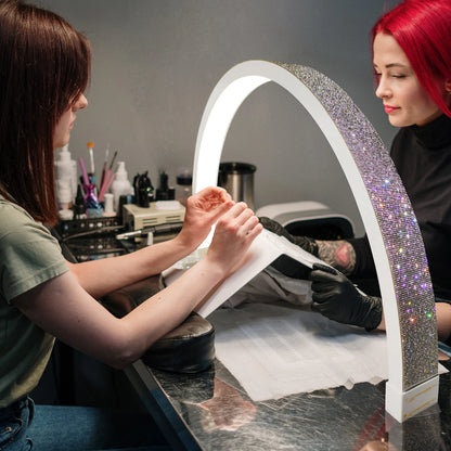 Fusitu 40W Arch Table Nail Lamp white Diamond LED Half Moon Light Shaped Nails Care kit Desktop Arch Ring Led Lights for Beauty