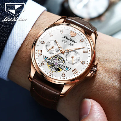 JSDUN Luxury Men's Watches Top Brand Automatic Mechanical Wrist Watch for Man Waterproof Leather Strap Luminous Business Dress