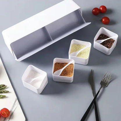 4 In 1 Seasoning Box Combination Set, Wall-mounted Seasoning Storage Box, Sugar Salt Spices Container Organizer, Kitchen Supplies