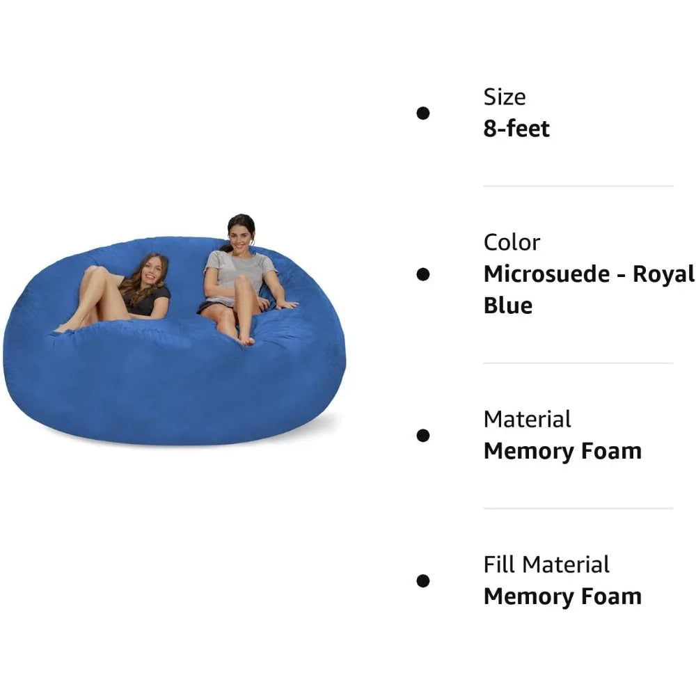 Bean Bag Chair: Giant 8' Memory Foam Furniture Bean Bag - Big Sofa With Soft Micro Fiber Cover - Royal Blue Puffs Armchairs Poof