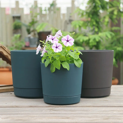 8" Round Plastic Flower Pot Drainages Holes And Saucers Flowerpot Modern Planters For Outdoor Indoor Plants Succulents Flowers