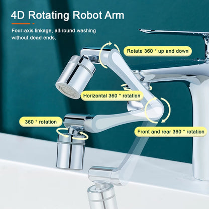 Stainless steel Universal 1440 °Swivel Robotic Arm Swivel Extension Faucet Aerator Kitchen Sink Faucet Extender 2Water Flow Mode