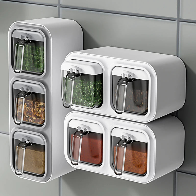 Kitchen Seasoning Box, Wall Mounted Organizer, Jars for Spices, Home Gadgets & Garden