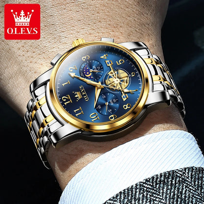 OLEVS 2900 NEW Quartz Watch for Men High Quality Multifunctional Chronograph Waterproof Stainless steel Moon Phase Men's Watches