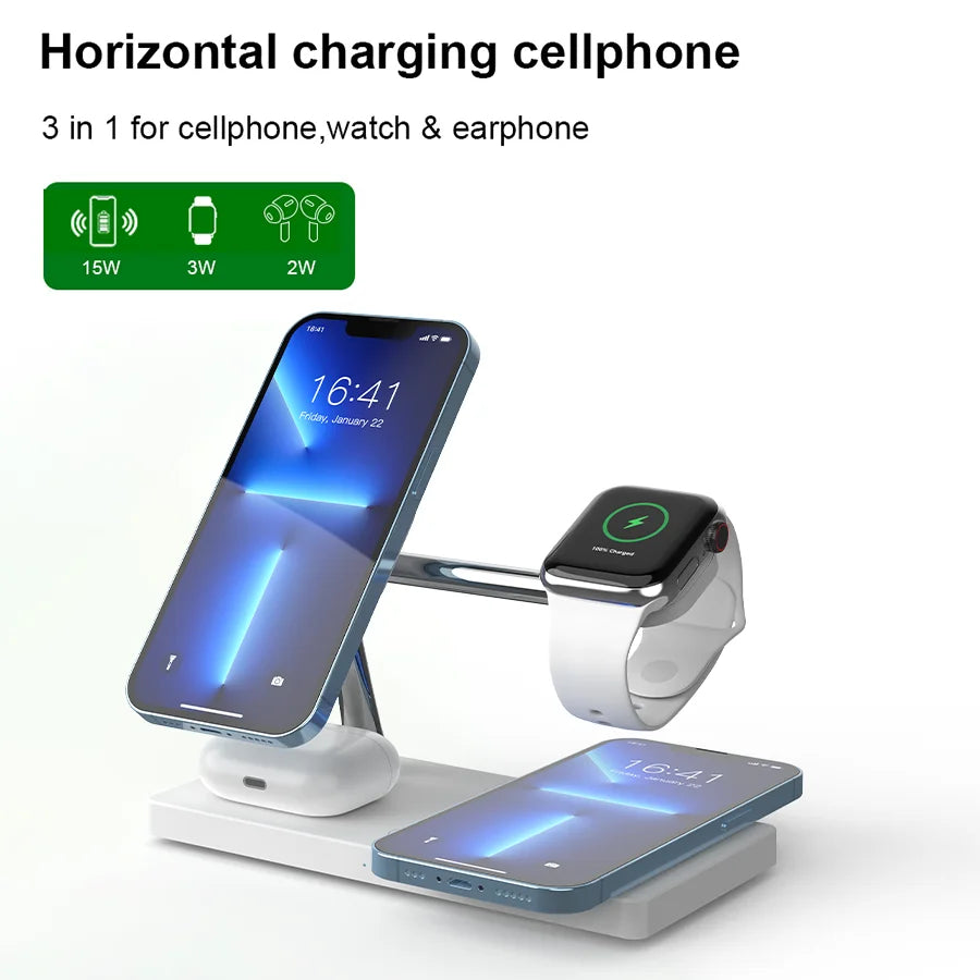 4 in 1 Magnetic Wireless Chargers For iPhone 15 14 13 12  Fast Charging station For Apple Watch 9 8 7 6 5 4 AirPods