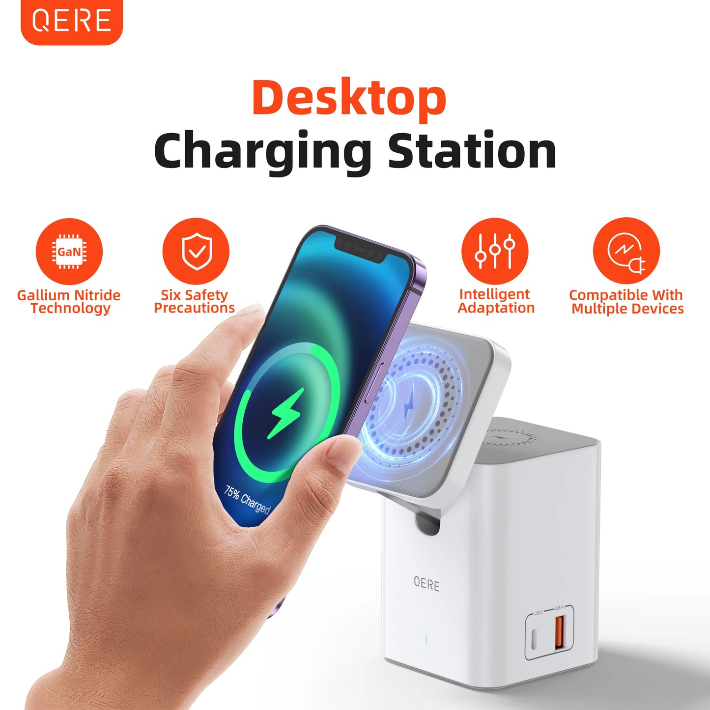 QERE Mobile Phone Magnetic Wireless Charger Station Fast Charging Safe Multi-functional Portable Foldable Mini  Wireless Charger