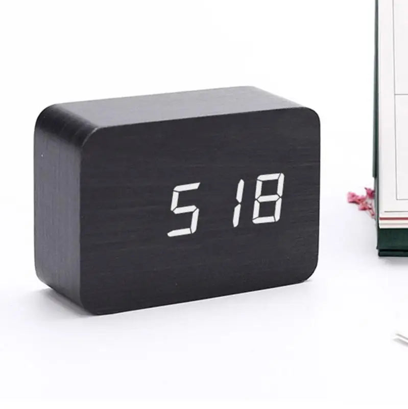 Alarm Clock LED Wooden Watch Table Voice Control Digital Wood Despertador USB/AAA Powered Electronic Desktop Clock Home Supplies