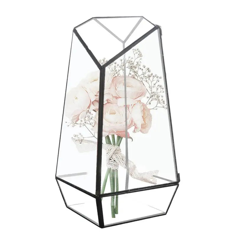 Succulent Terrarium Modern Handmade Glass Planter Pot With Door 25cm Handmade Glass Planter Pot Small Geometric Terrarium