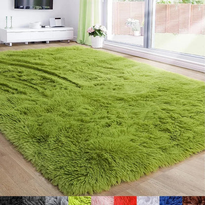 Grass Green Area Rug for Bedroom,4'X6',Fluffy Shag for Living Room,Furry Carpet for Kids Room,Shaggy Throw Rug for Nursery