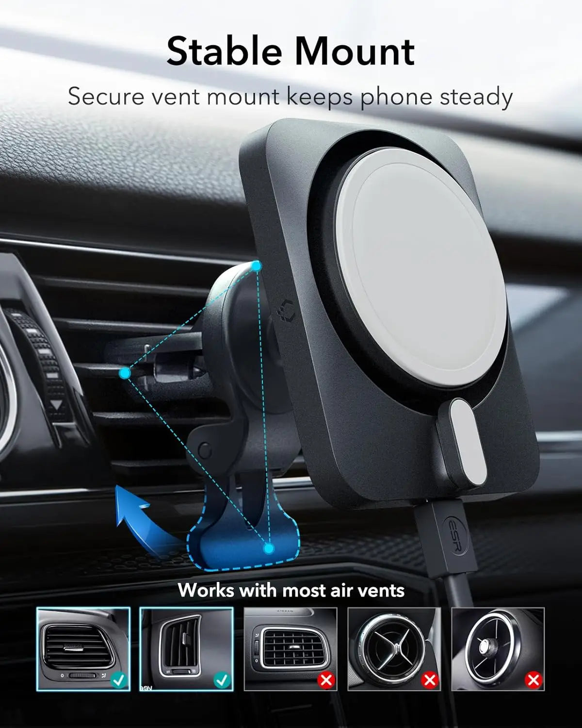 15W MagSafe Car Mount Charger with CryoBoost,MagSafe Car Charger, Magnetic Wireless Car Charger.Phone-Cooling Charger