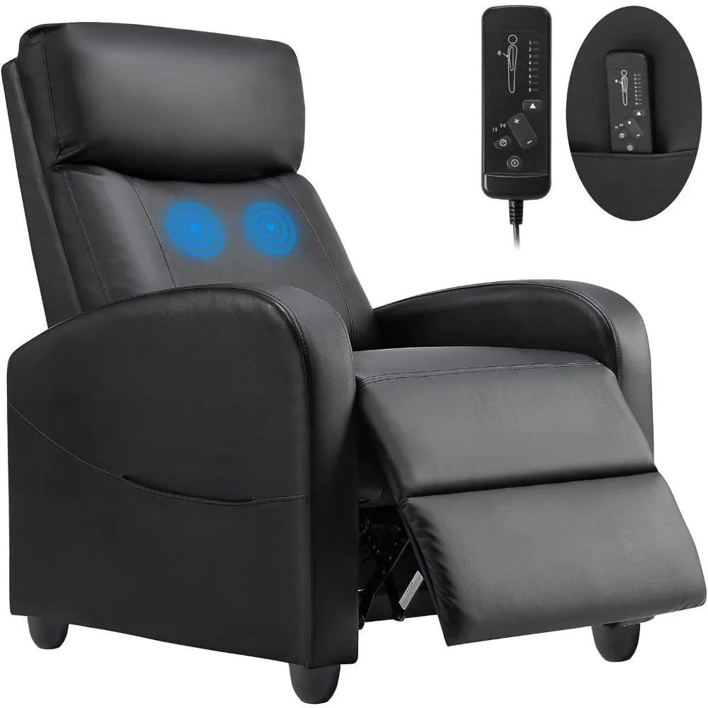 Recliner Chair Massage Reclining for Adults, Comfortable PU Leather Recliner Sofa Adjustable Home Theater Seating Lounge