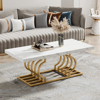 Tribesigns Coffee Table 47 inches Faux Marble Cocktail Table with Geometric Frame