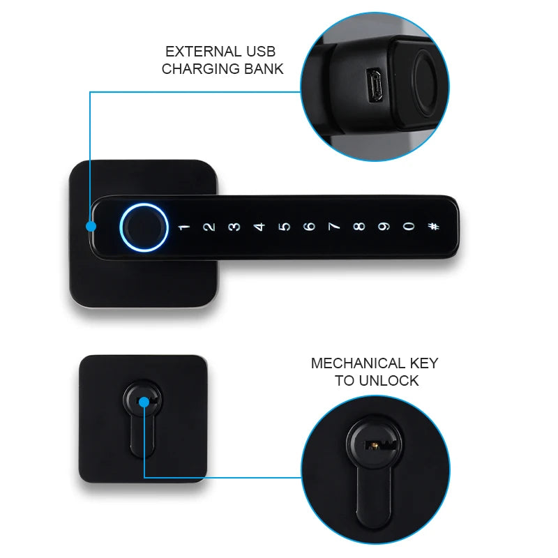 Smart Door Handle Fingerprint Password Remotely Unlock Digital Lock Tuya App Keyless Entry for Doors Smart Electronic Lock