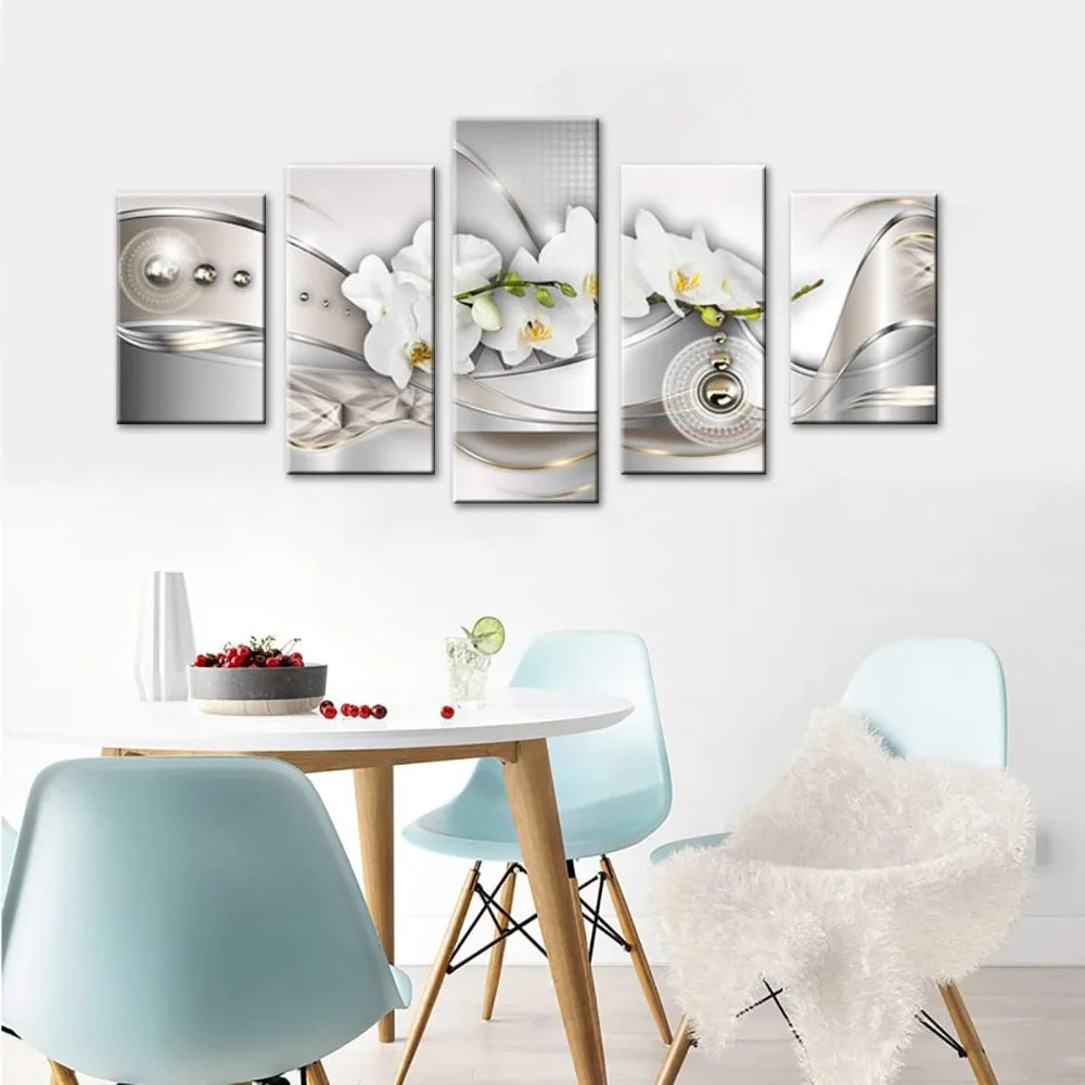 Wall Decor Large Vibrant Floral Canvas Wall Art Pearl Orchid Print Artwork Modern Decorative 5 Panels Home Decoration Paintings