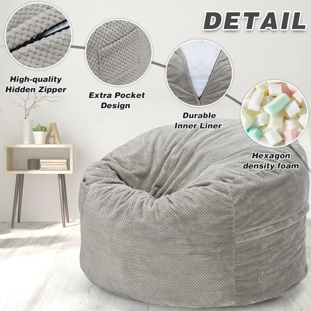 Convertible Beanbag Chair for Home Bean Bag Variable Shape From Bean Bag to Mattress Living Room (Full Grey) Furniture