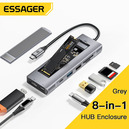 Essager USB Hub  8 in 1 With Disk Storage Function USB Type c to HDMI-Compatible Laptop Docking Station For Macbook Pro Air M1 M