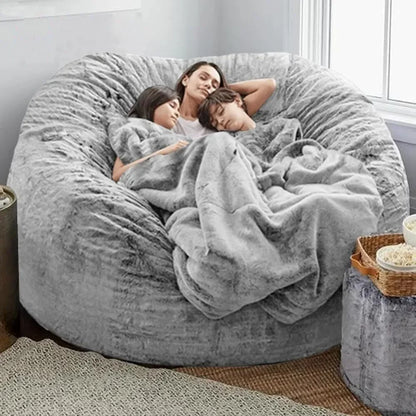 Bean Bag Chair Cover 5ft Fluffy Bean Bag Chairs for Adults Pv Fur Light Grey BeanBag Cover Living Room Furniture Lazy Sofa Chair