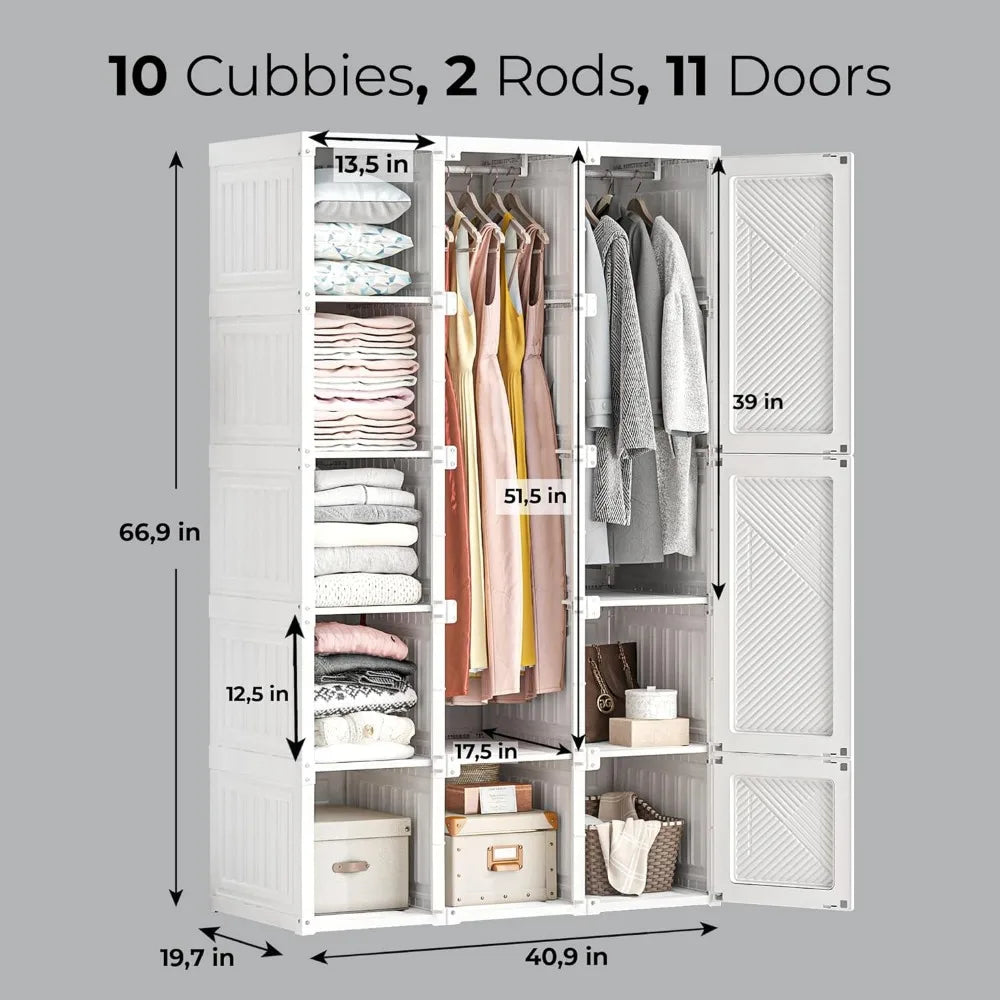 Portable Closet Armoire Wardrobe Storage Cubes Foldable Organizer Plastic Bedroom Wardrobe Home Furniture Open Cabinet Wardrobes