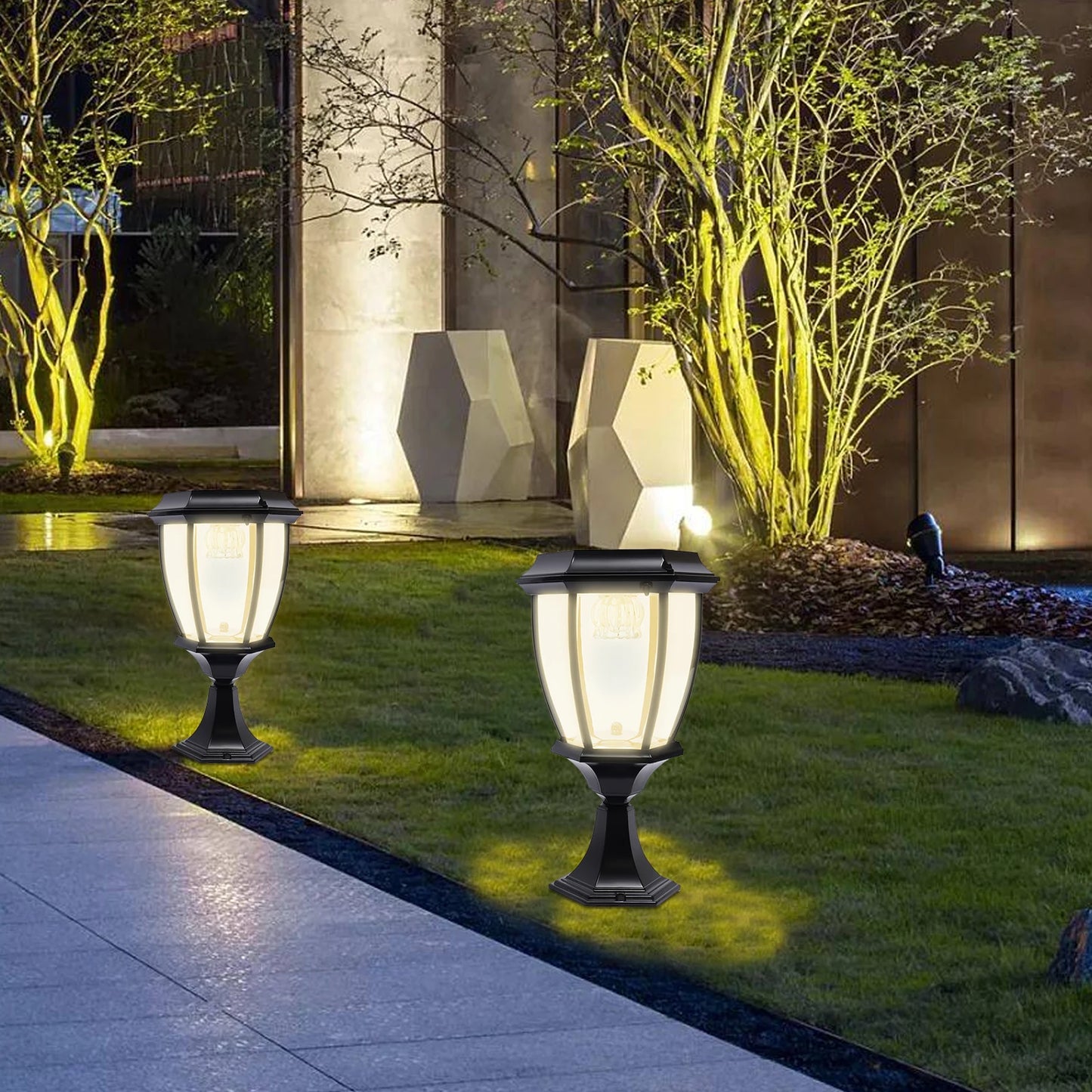 Outdoor Solar Powered LED Light Pillar Light Post Lamp Garden Yard Fence Lantern 2-Pack Solar LED Post Light Lamp Yard Driveway