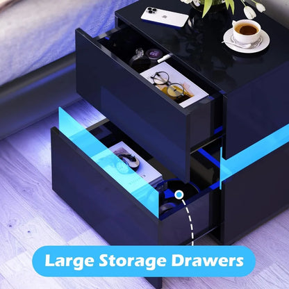 LED Bedside Table 2-piece Set Storage Locker Bedside Table With High-gloss Drawer Bedroom Use Furniture Home