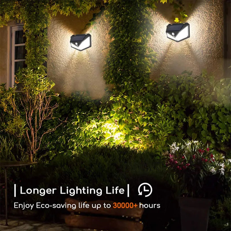 Z30 4sides100LED 3 modes glow PIR motion sensor solar wall light garden solar energy lamp always on at night outdoor street lamp