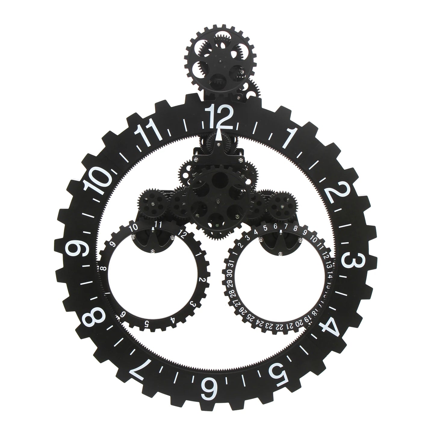 27" Modern Industrial Mechanical Moving Gear Clock Metal Gear Wall Clock Black Decor Silent/No Ticking