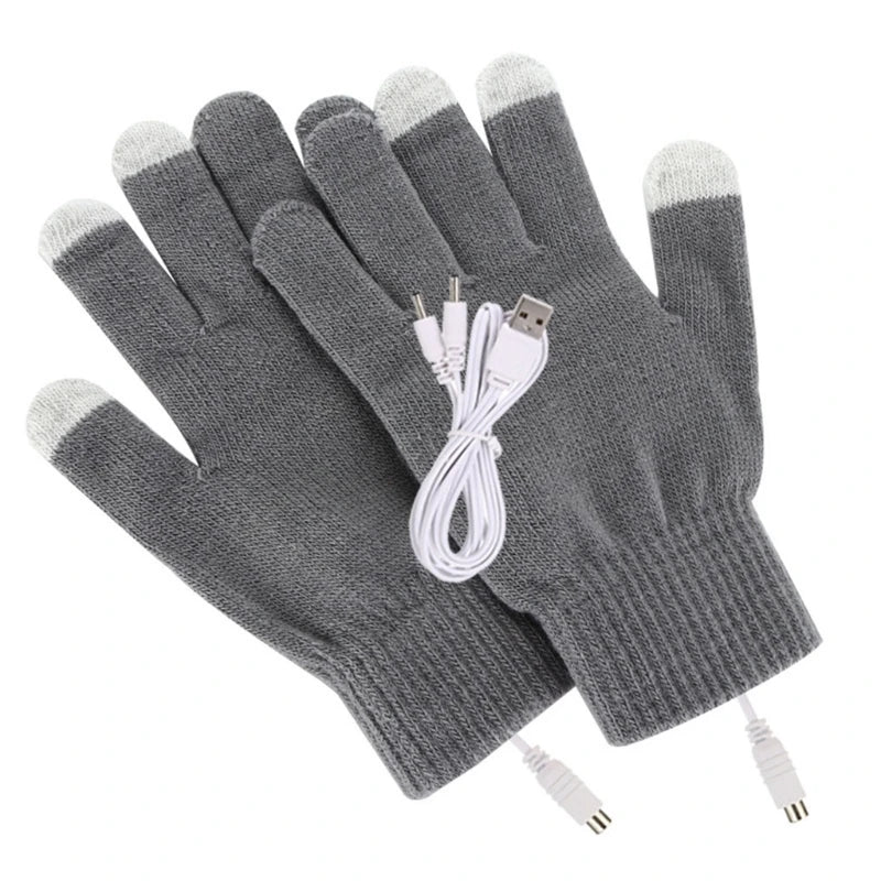 1 Pair USB Heated Gloves for Men Women Knitting Heating Mittens Hands Warmer