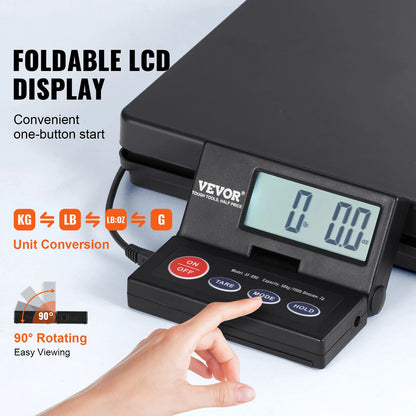 VEVOR 110 lbs Digital Postal Shipping Scale with Timer 90° Foldable LCD Screen AC/DC Powered Package Scale for Laggage Home