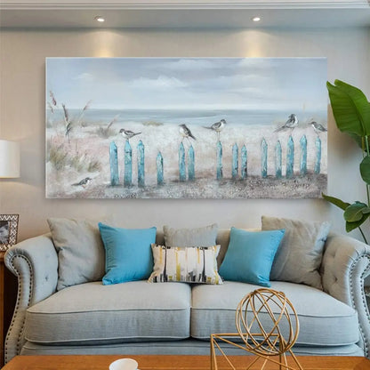 Big Wall Art for Living Room Extra Large Hand-painted Beach Oil Painting Ocean Sea Bird Seagull Canvas 60 x 30 inch