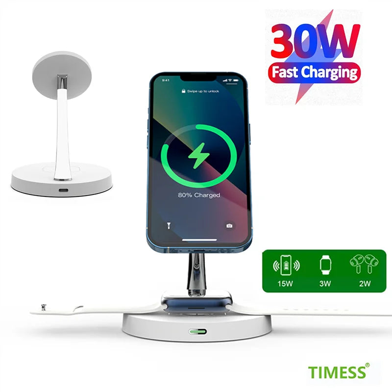 3 IN 1 Wireless Charger Stand For Magsafe  iPhone 15 14 13 12 11 Pro Max 15W Qi Fast Charging Dock for AirPods Pro 2 3 iWatch