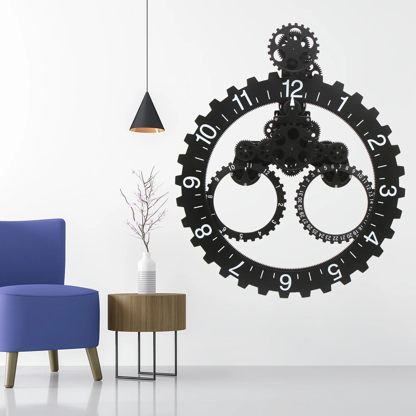 Black Mechanical Moving Gear Wall Clock