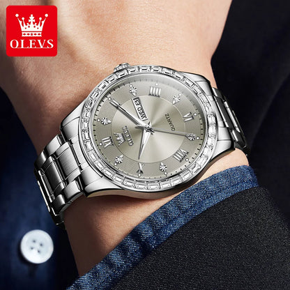 OLEVS 9906 Quartz Men's Watch Classic Fashion Men's Business Waterproof Stainless Steel Diamond dial Top Luxury Brand Men Watch