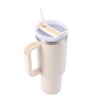 1200ml Insulated Tumbler With Lid and Straws, Stainless Steel Coffee Tumbler with Handle, Vacuum Leak Proof Coffee Cup