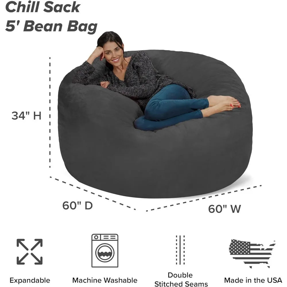 Sack Bean Bag Chair: Giant 5' Memory Foam Furniture Bean Bag - Big Sofa with Soft Micro Fiber Cover - Charcoal