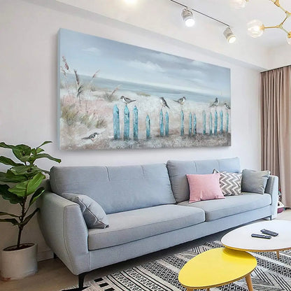 Big Wall Art for Living Room Extra Large Hand-painted Beach Oil Painting Ocean Sea Bird Seagull Canvas 60 x 30 inch